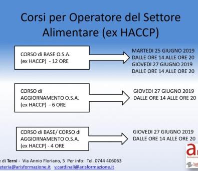 Avvio dei corsi per Operatore del Settore Alimentare O.S.A. (Ex HACCP)