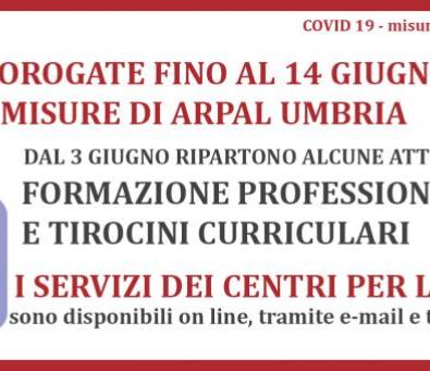 Fino al 14 giugno sono prorogate le disposizioni di ARPAL Umbria