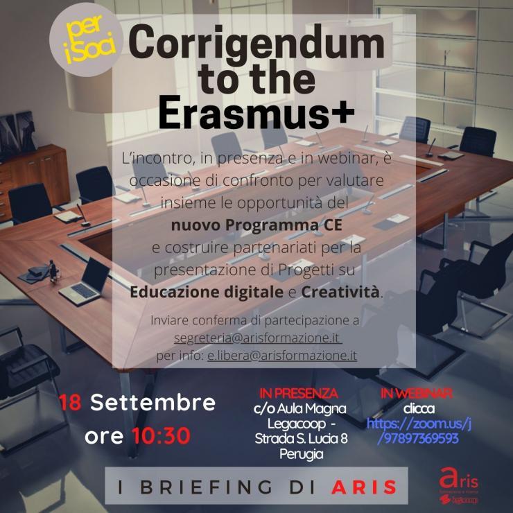“CORRIGENDUM TO THE ERASMUS+” - 18/09/2020 ORE 10:30