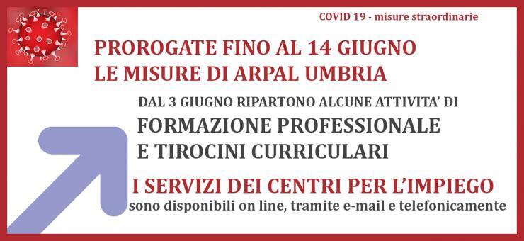Fino al 14 giugno sono prorogate le disposizioni di ARPAL Umbria