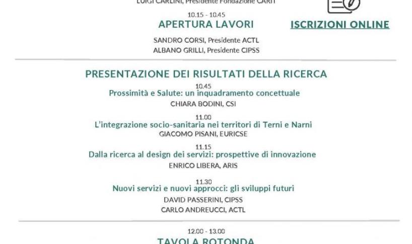 PROSSIMITÀ E SALUTE, A TERNI LE CONCLUSIONI DEL PROGETTO DI RICERCA