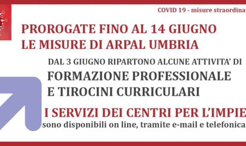 Fino al 14 giugno sono prorogate le disposizioni di ARPAL Umbria